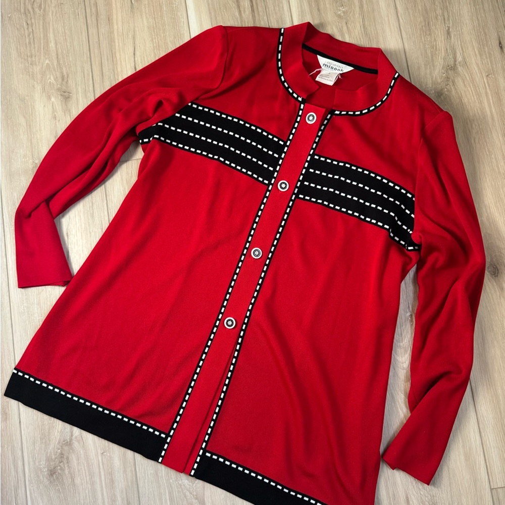 Misook Eed Cardigan with Black and White Accents